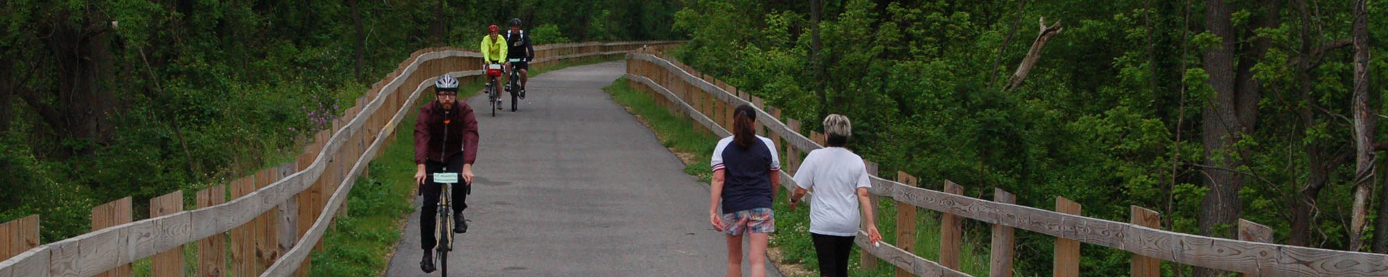 bikers and walkers on a trail